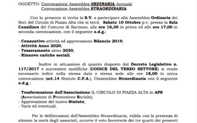 Convocazione assemblea ordinaria e straordinaria 2020