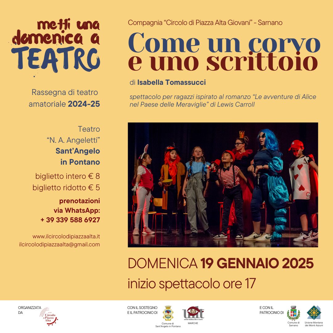 4 Come un corvo e uno scrittoio di Isabella Tomassucci - 19 gennaio 2025 - Metti una domenica a teatro 2024-2025 - Programma della rassegna di teatro amatoriale a Sant'Angelo in Pontano