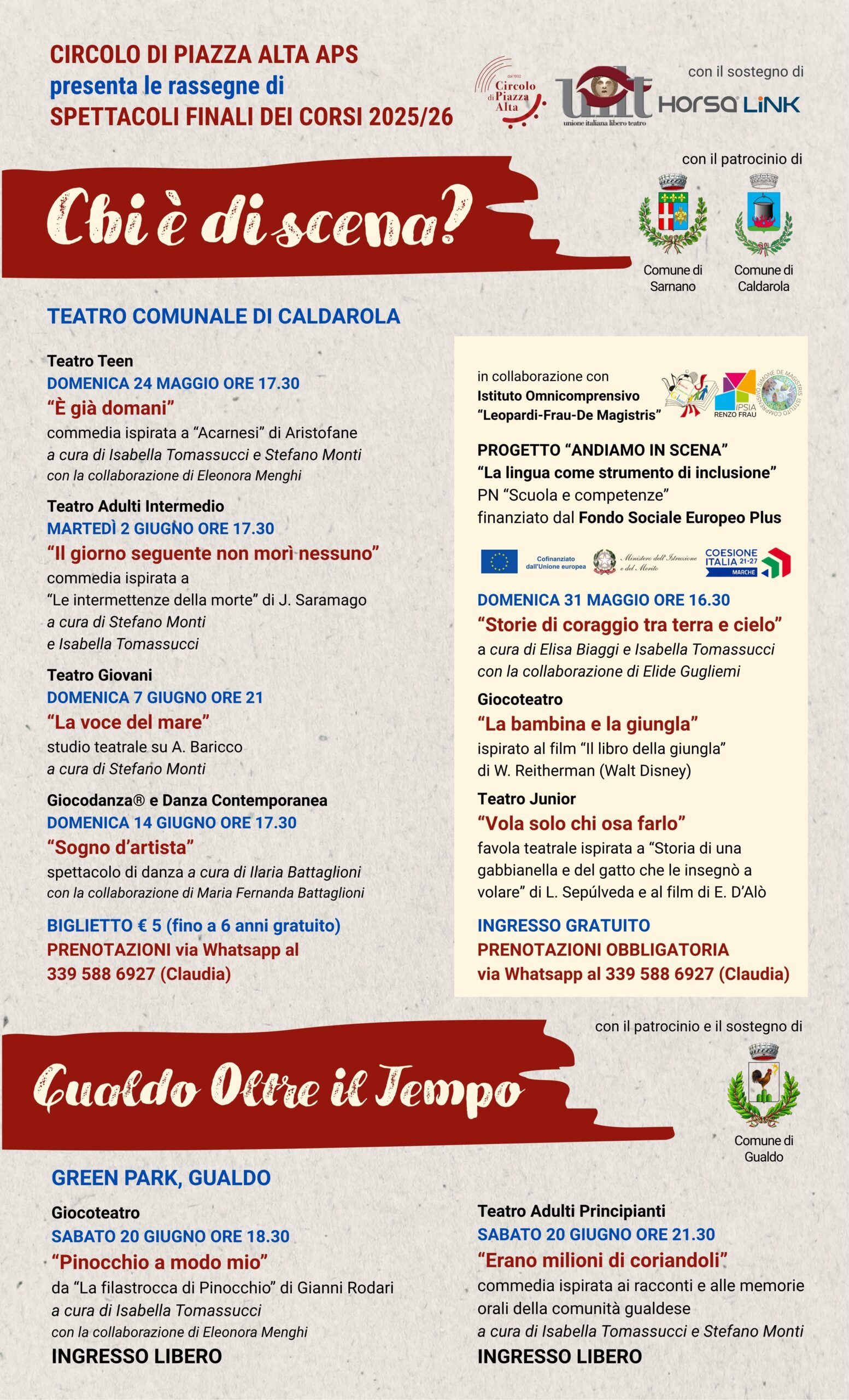 Spettacoli finali corsi di teatro e danza 2026 Circolo di Piazza Alta Sarnano